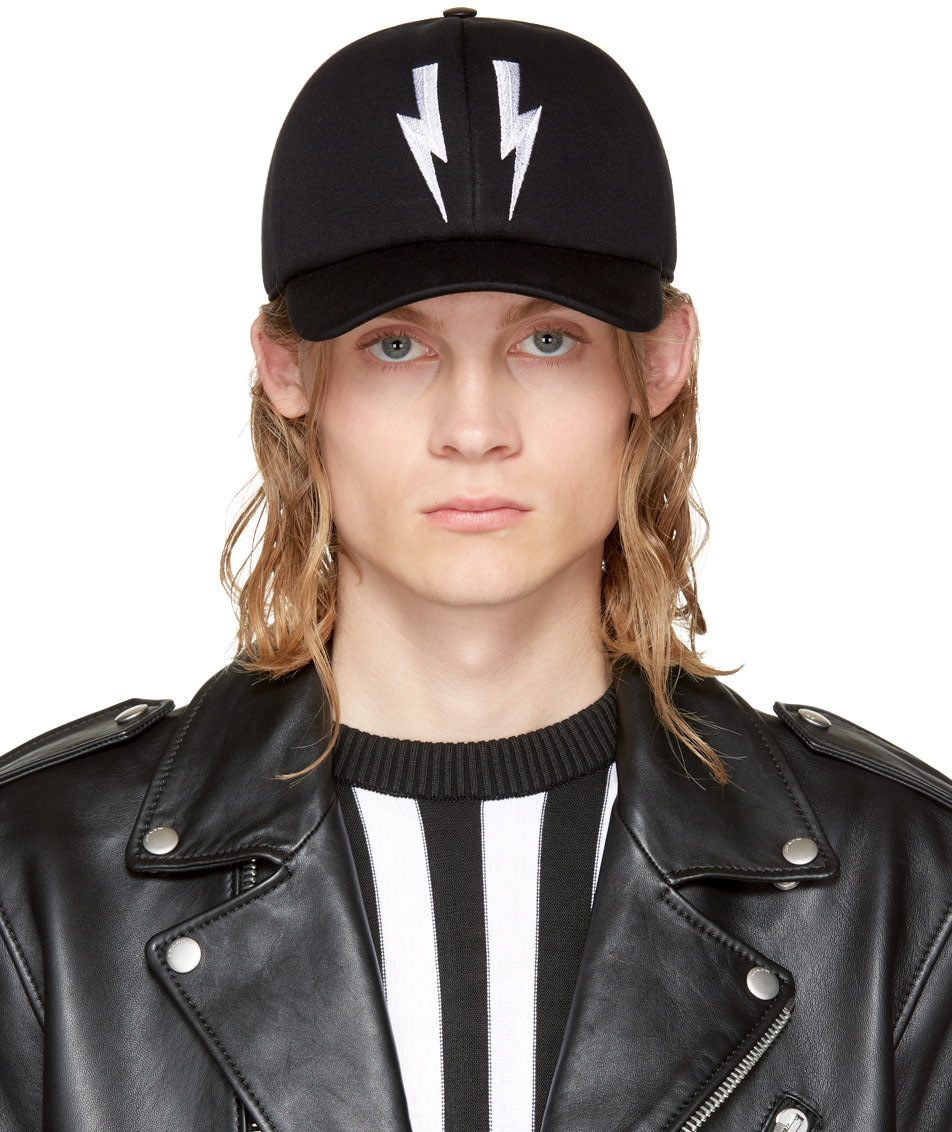 NEIL BARRETT Black Neoprene Thunderbolt Cap