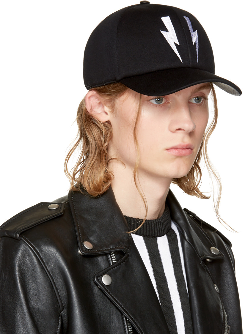 NEIL BARRETT Black Neoprene Thunderbolt Cap