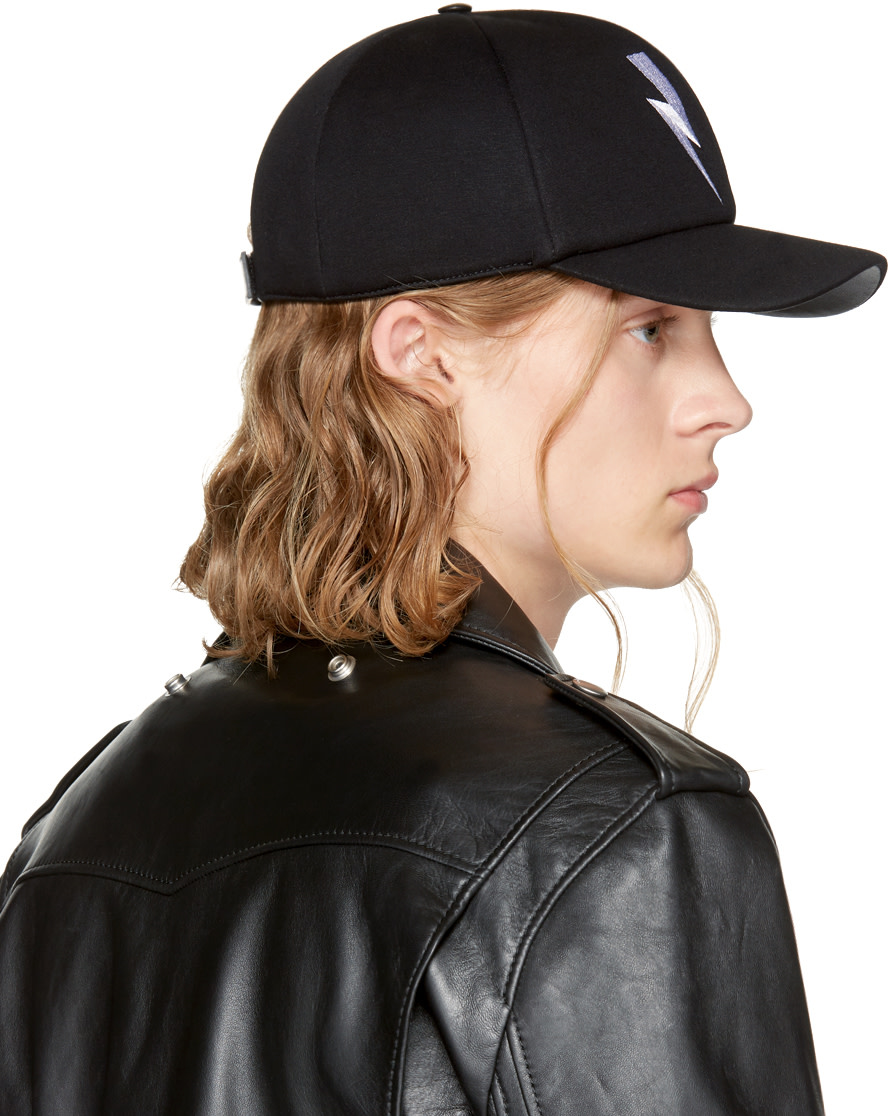 NEIL BARRETT Black Neoprene Thunderbolt Cap