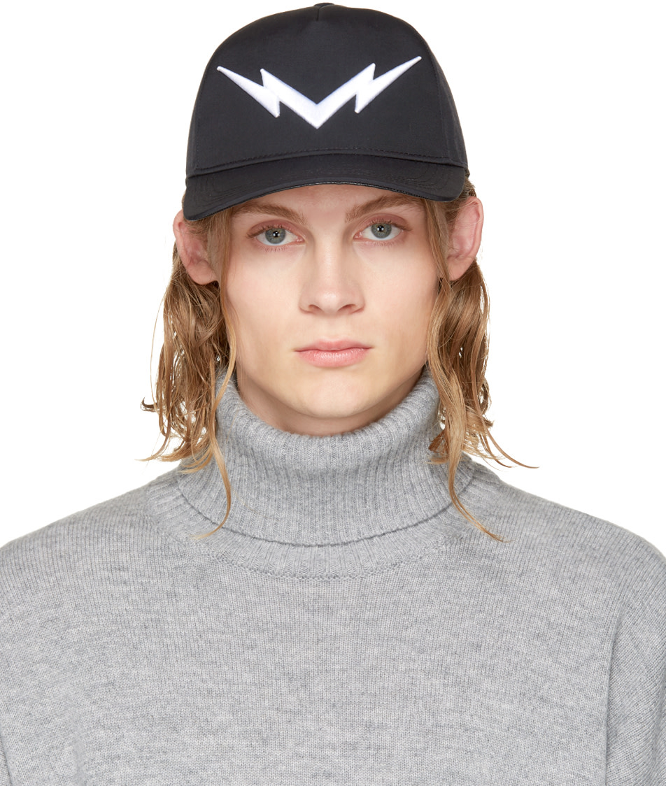 NEIL BARRETT NEIL BARRETT BLACK MIRRORED THUNDERBOLT CAP