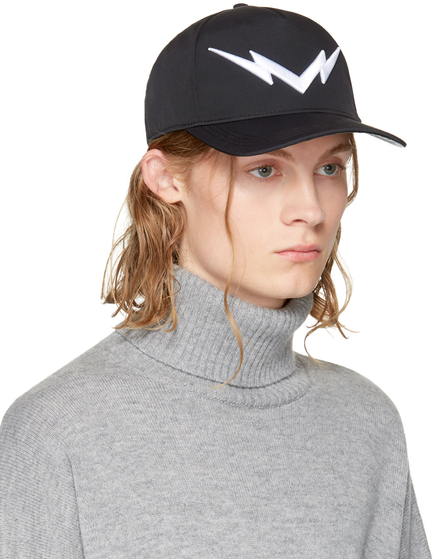 NEIL BARRETT NEIL BARRETT BLACK MIRRORED THUNDERBOLT CAP