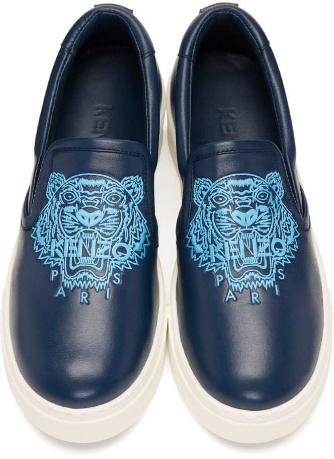 KENZO Navy K-Py Tiger Platform Slip-On Sneakers | ModeSens