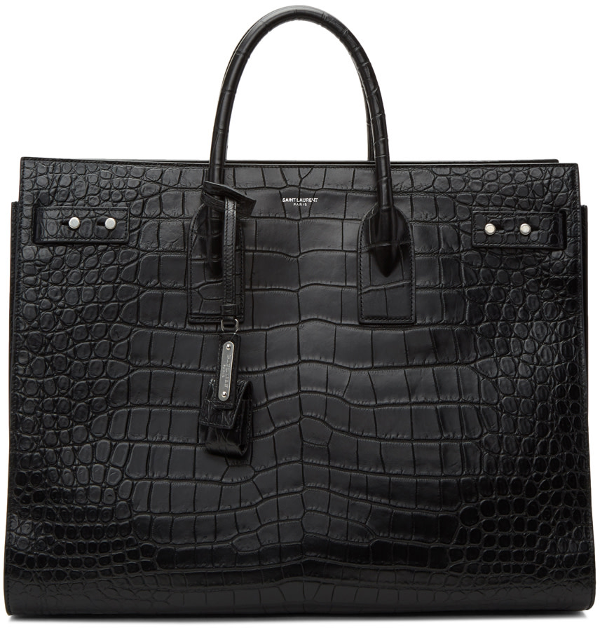 SAINT LAURENT Black Croc Large Sac De Jour Tote