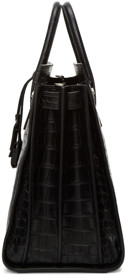SAINT LAURENT Black Croc Large Sac De Jour Tote