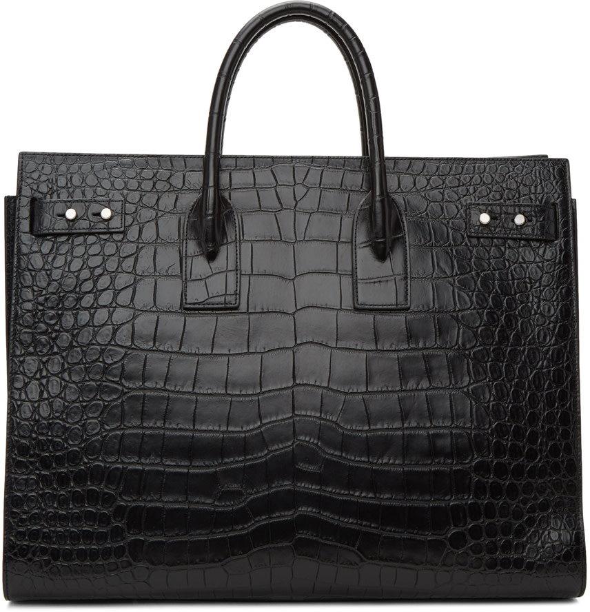 SAINT LAURENT Black Croc Large Sac De Jour Tote