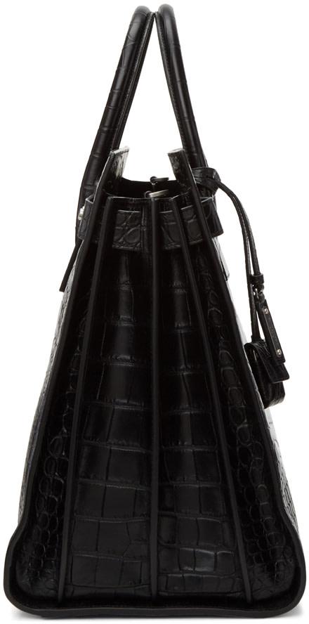SAINT LAURENT Black Croc Large Sac De Jour Tote