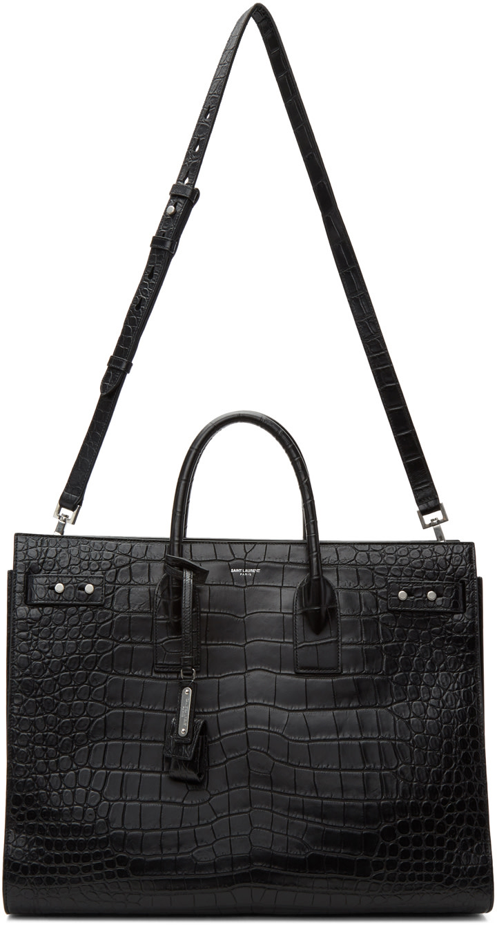 SAINT LAURENT Black Croc Large Sac De Jour Tote