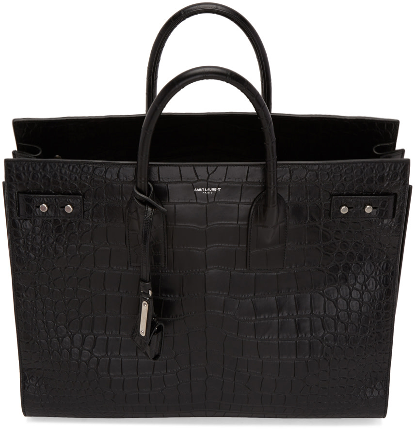 SAINT LAURENT Black Croc Large Sac De Jour Tote