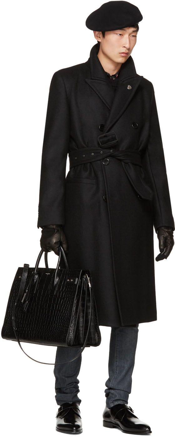 SAINT LAURENT Black Croc Large Sac De Jour Tote
