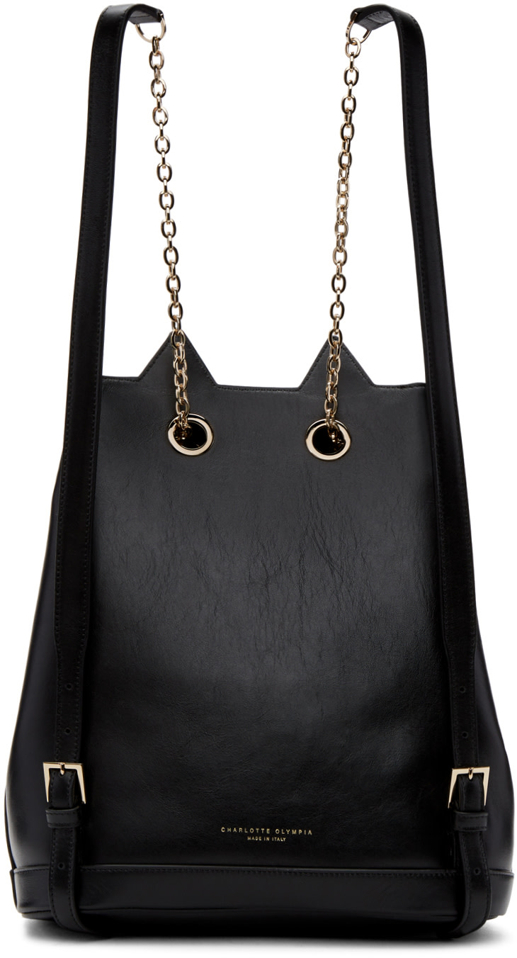 CHARLOTTE OLYMPIA 'Feline' Cat Face Chain Calfskin Leather Backpack in