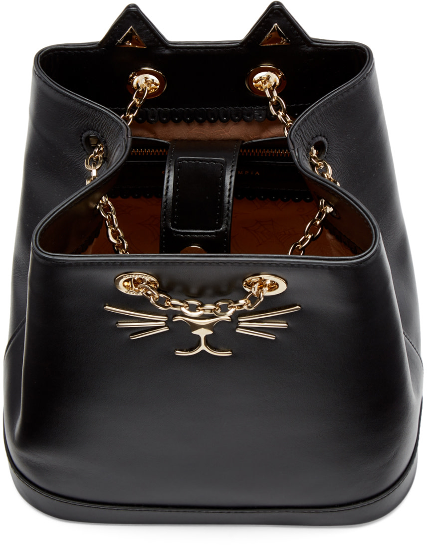 CHARLOTTE OLYMPIA 'Feline' Cat Face Chain Calfskin Leather Backpack in