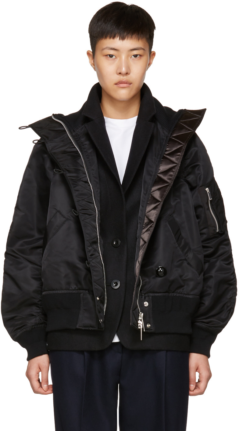 Sacai Ma 1 Felt Paneled Shell Bomber Jacket Modesens Sacai Ma 1 Felt Paneled Shell Bomber Jacket Modesens