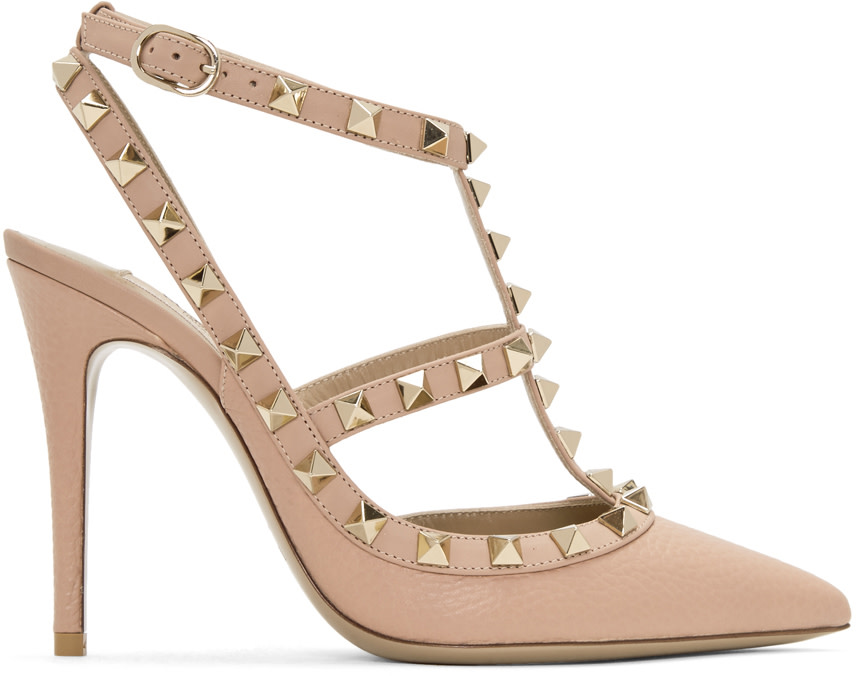 VALENTINO Beige Rockstud Cage Heels | ModeSens