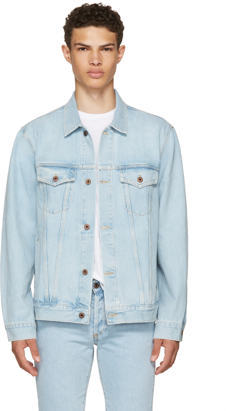 OFF-WHITE BLUE OVERSIZED DENIM 'NOT REAL' ANGEL JACKET, BLEACH MULTI ...