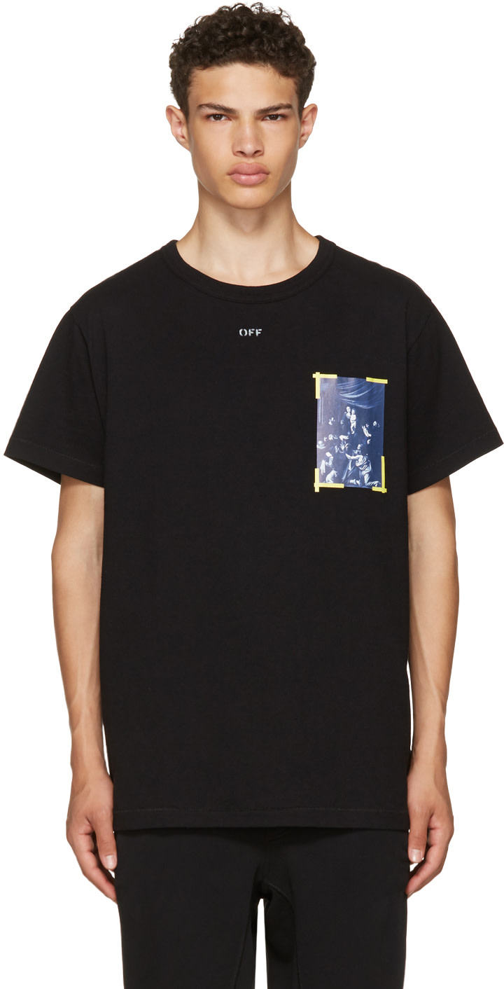 OFF-WHITE Caravaggio-Inspired Cotton T-Shirt in Nero Multicolor | ModeSens