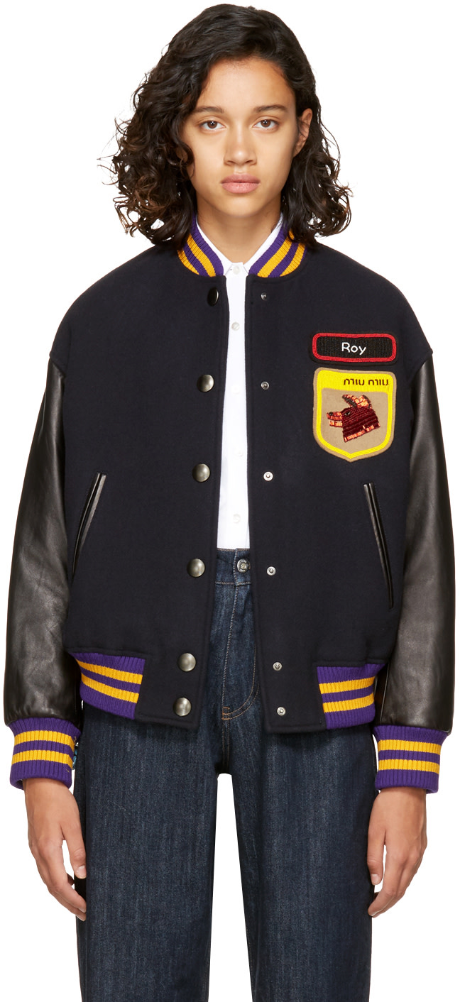 Miu Miu Navy Fox & Roy Varsity Jacket