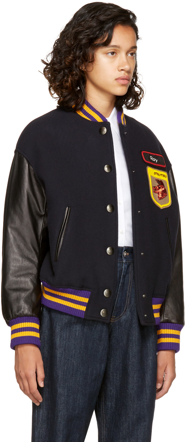 MIU MIU Navy Fox & Roy Varsity Jacket