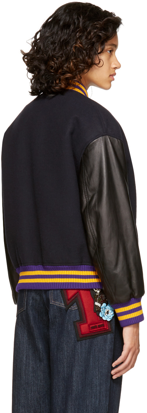 MIU MIU Navy Fox & Roy Varsity Jacket