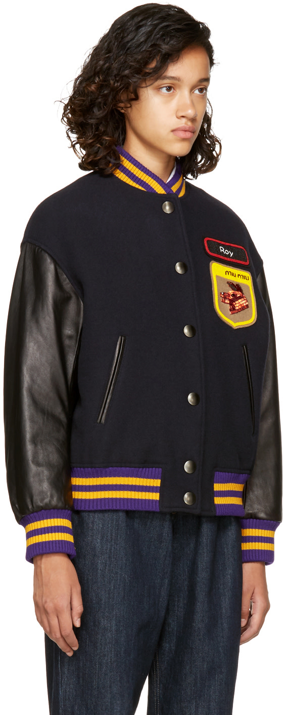 MIU MIU Navy Fox & Roy Varsity Jacket
