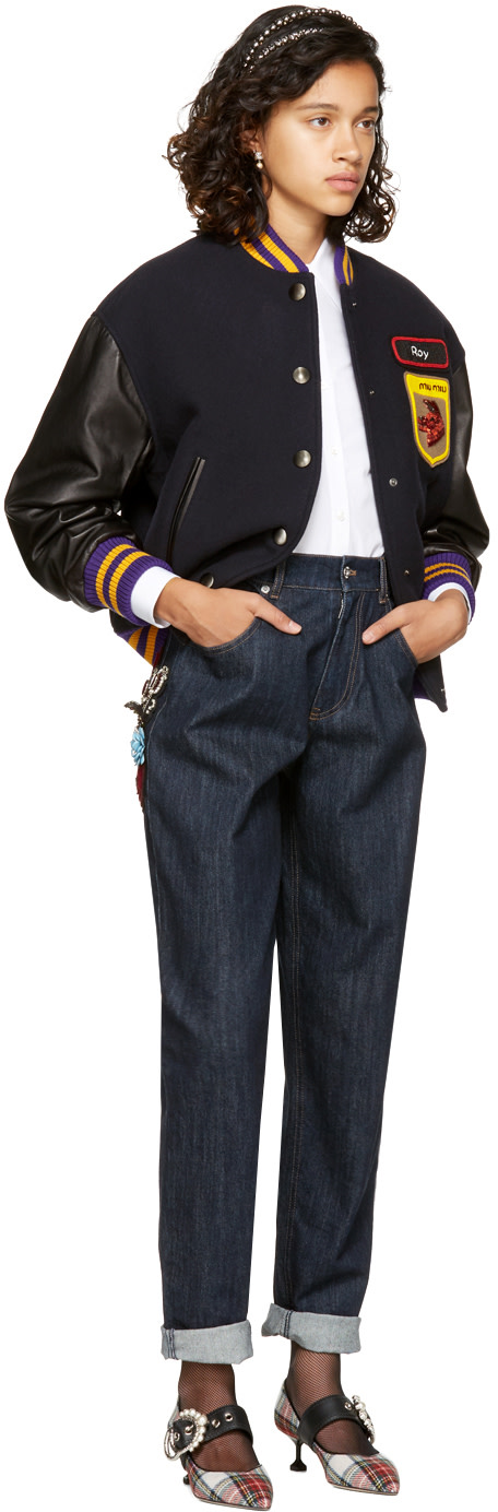 MIU MIU Navy Fox & Roy Varsity Jacket