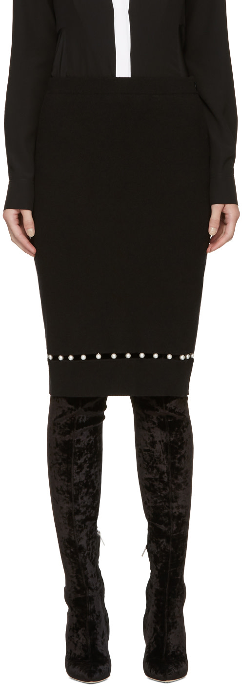 GIVENCHY FAUX PEARL-EMBELLISHED WOOL-BLEND SKIRT, BLACK | ModeSens