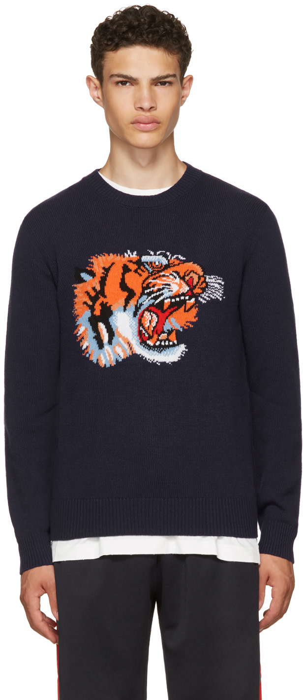 Orange Gucci Tiger Intarsia Sweater Gucci Sweater With Tiger Online