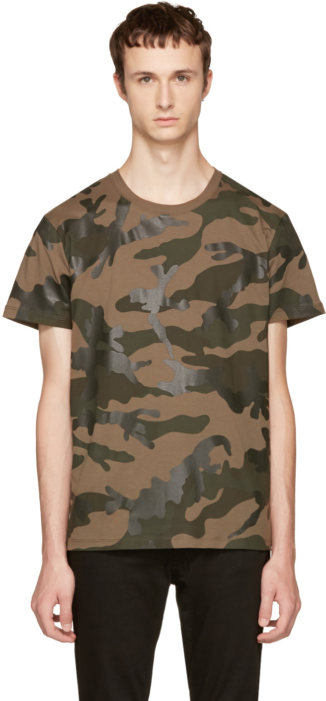 VALENTINO VLTN CAMOUFLAGE-PRINT COTTON-JERSEY T-SHIRT, MILITARY GREEN ...