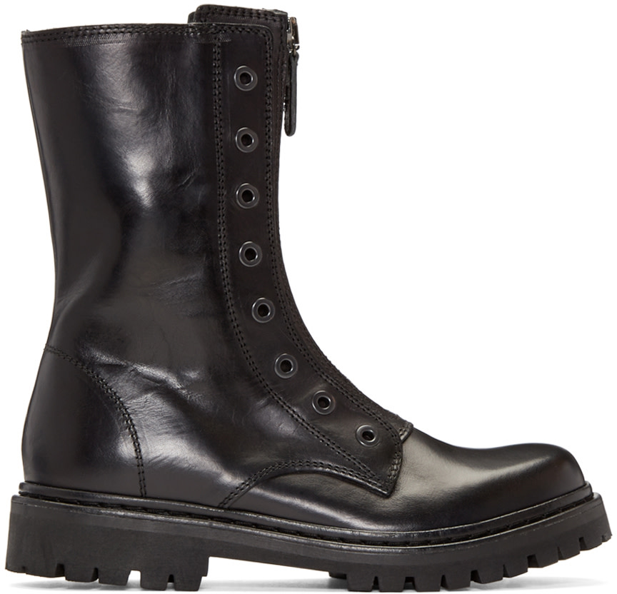 Diesel Black Gold: Black Military Combat Boots | SSENSE