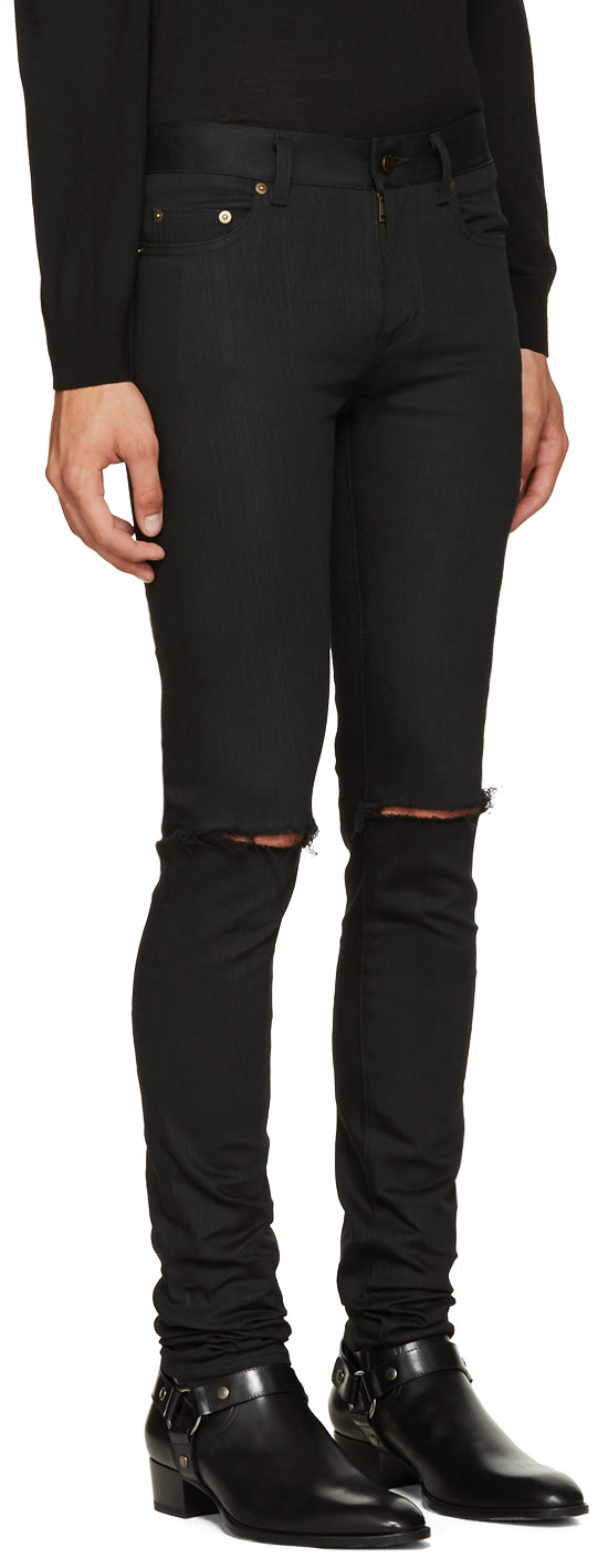 Saint Laurent Black Original Low Waisted Ripped Skinny Jeans Ssense 