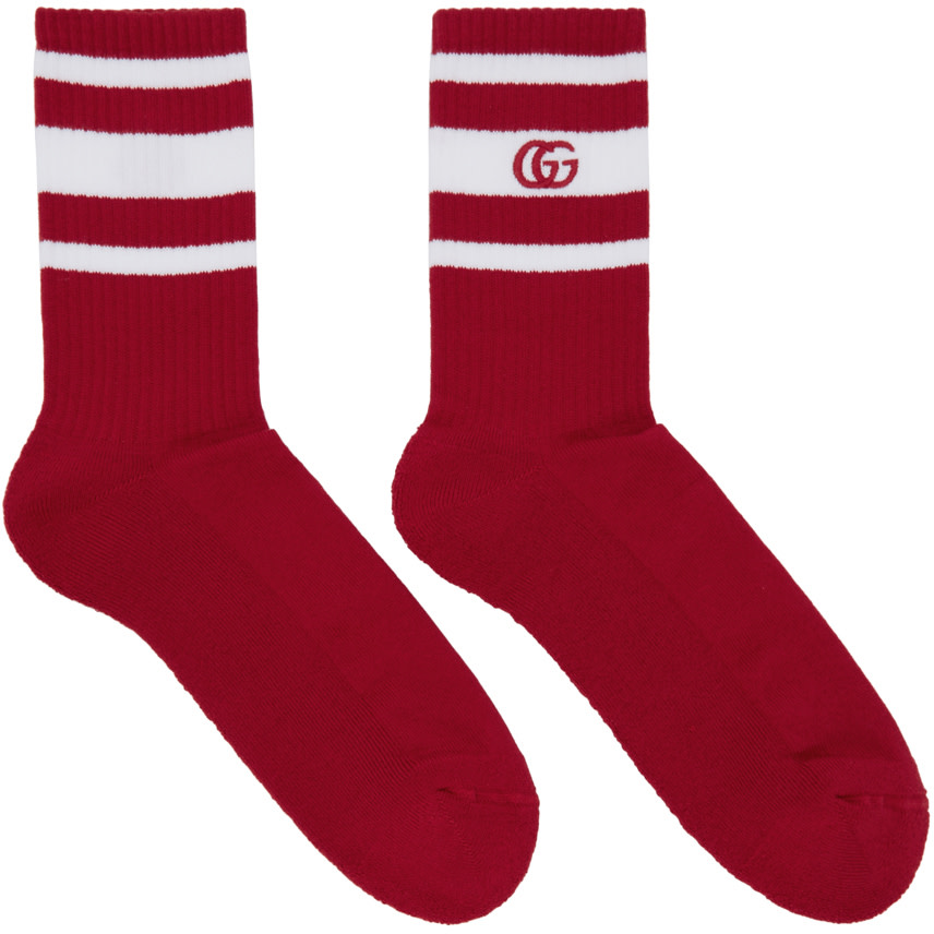 Gucci: Red & White Logo Running Socks | SSENSE