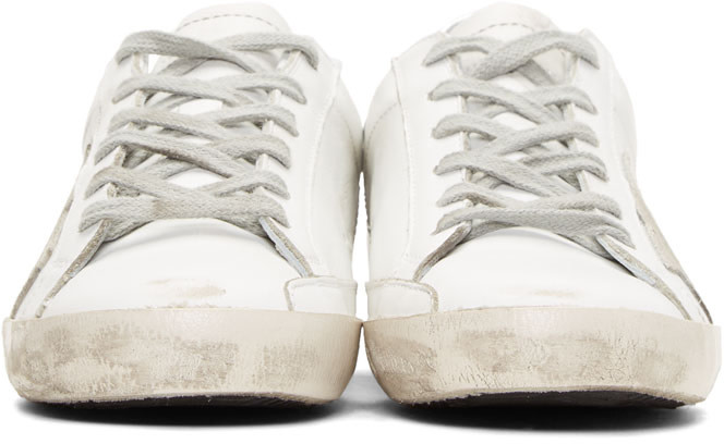 GOLDEN GOOSE Distressed Leather Low-Top Sneaker, White/Silver | ModeSens