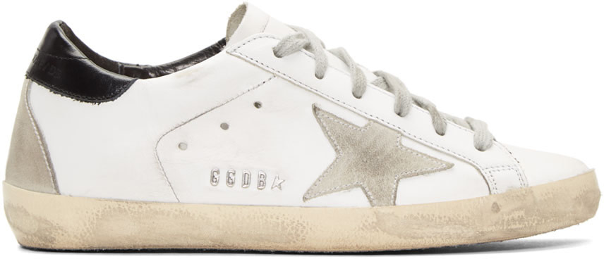 GOLDEN GOOSE Super Star Distressed Leather And Suede Sneakers in White ...