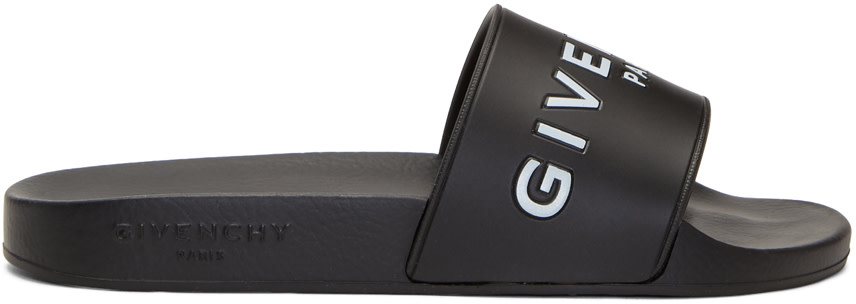 GIVENCHY 20Mm Logo Embossed Rubber Slide Sandals, Black | ModeSens