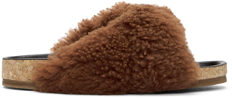 CHLOÉ Brown Shearling Kerenn Slides