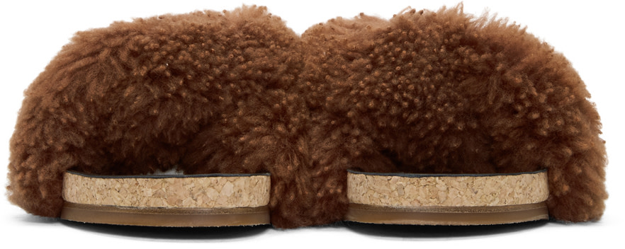 CHLOÉ Brown Shearling Kerenn Slides