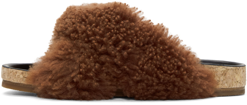 CHLOÉ Brown Shearling Kerenn Slides