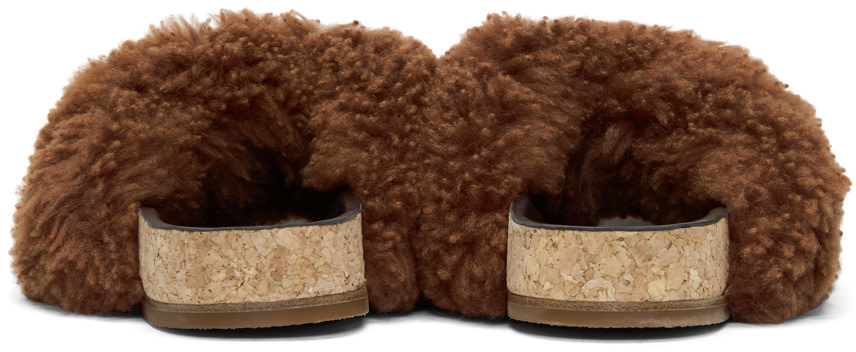 CHLOÉ Brown Shearling Kerenn Slides
