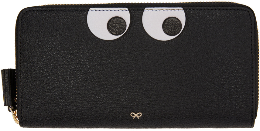Click to view more detailed imagery on our partner's website Anya Hindmarch Eyes Embossed Leather Zip Around Wallet, Black