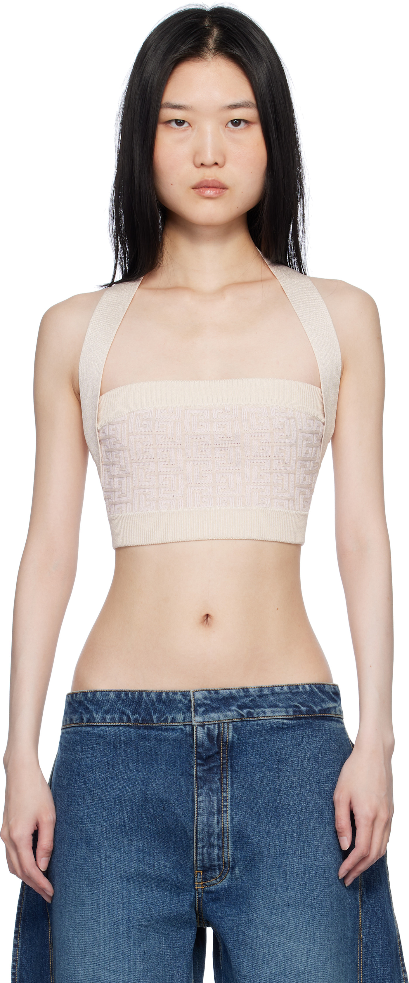 Майка BALMAIN Beige PB Labyrinth Monogram бежевого цвета