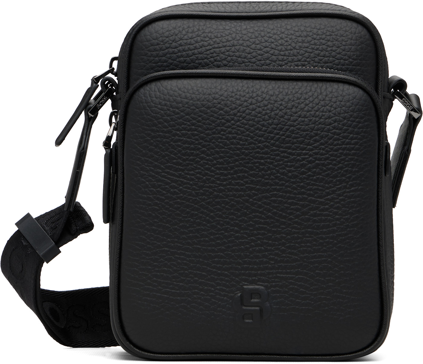 Репортерская сумка BOSS Black из итальянской кожи Double B черного цвета