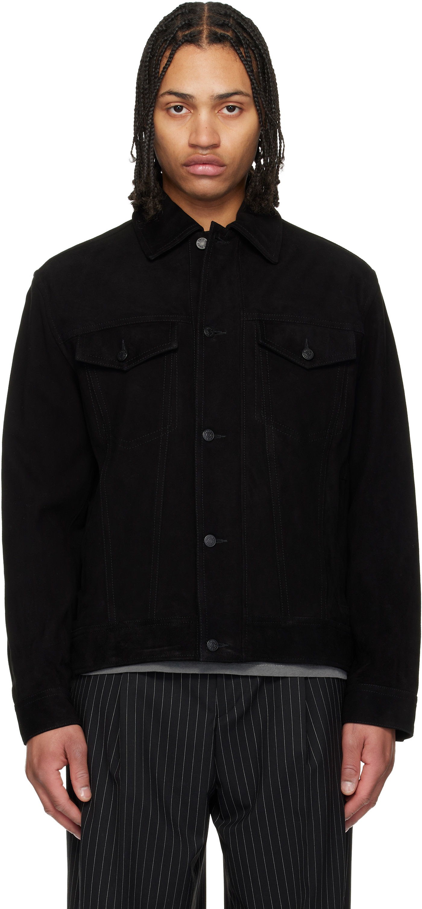 Замшевая куртка BOSS Black из козьей кожи черного цвета