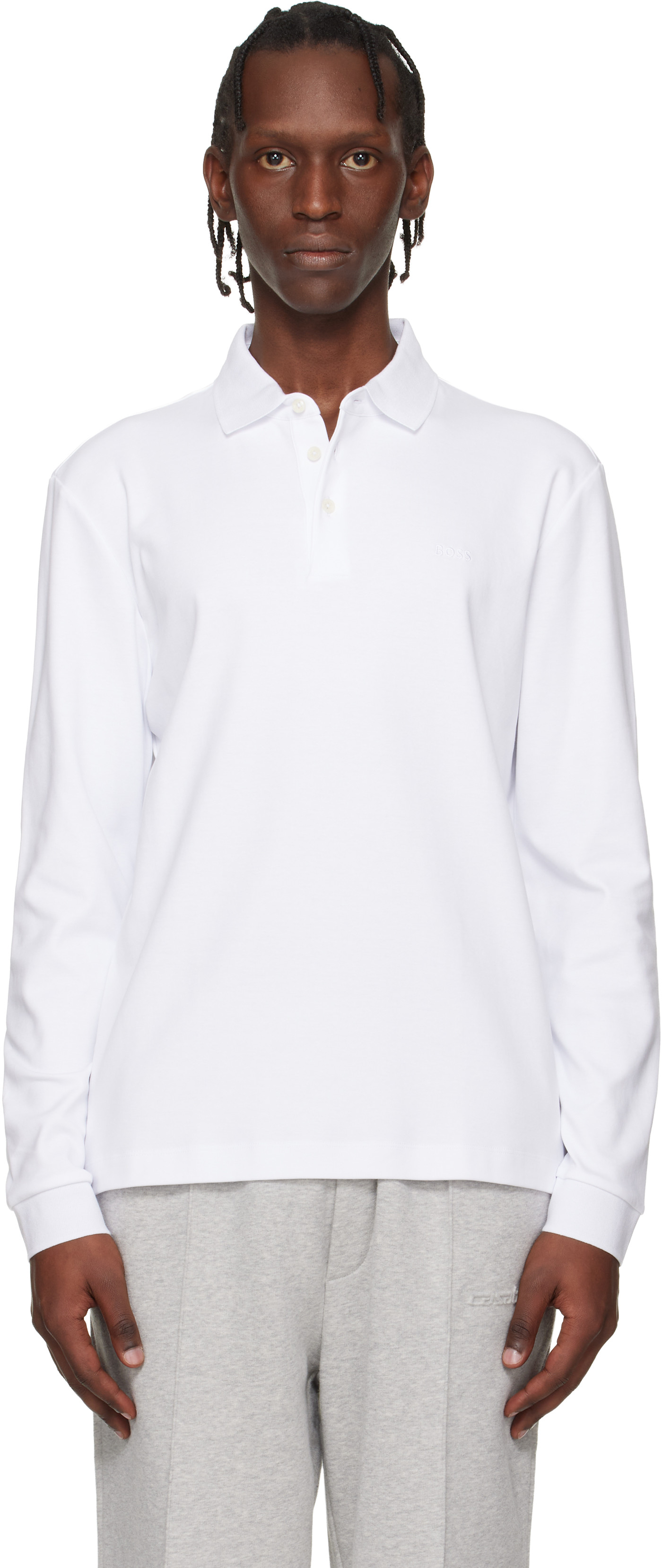 BOSS White Regular Fit Interlock-Хлопковое поло белого цвета