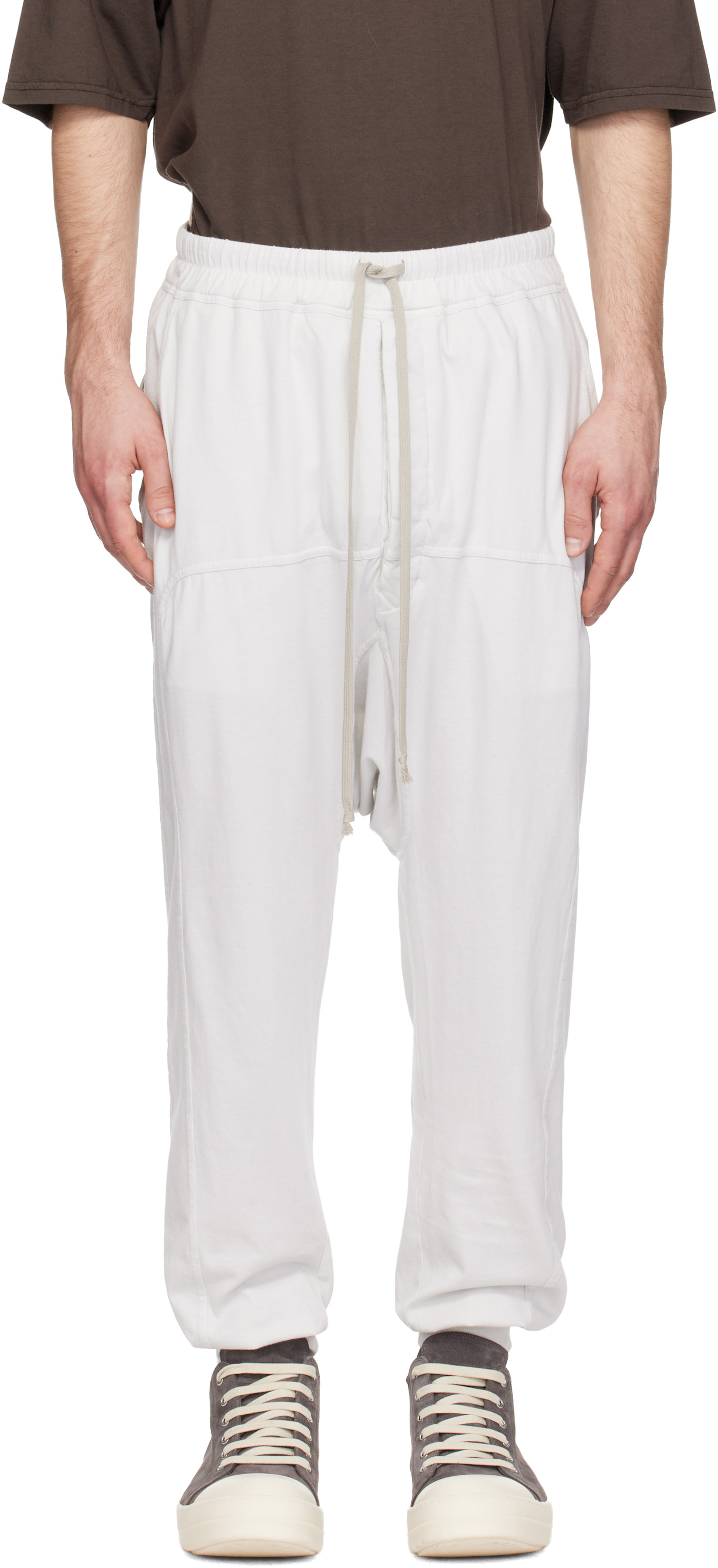 Rick Owens DRKSHDW - Белоснежные брюки для отдыха на завязках Temple молочная стирка