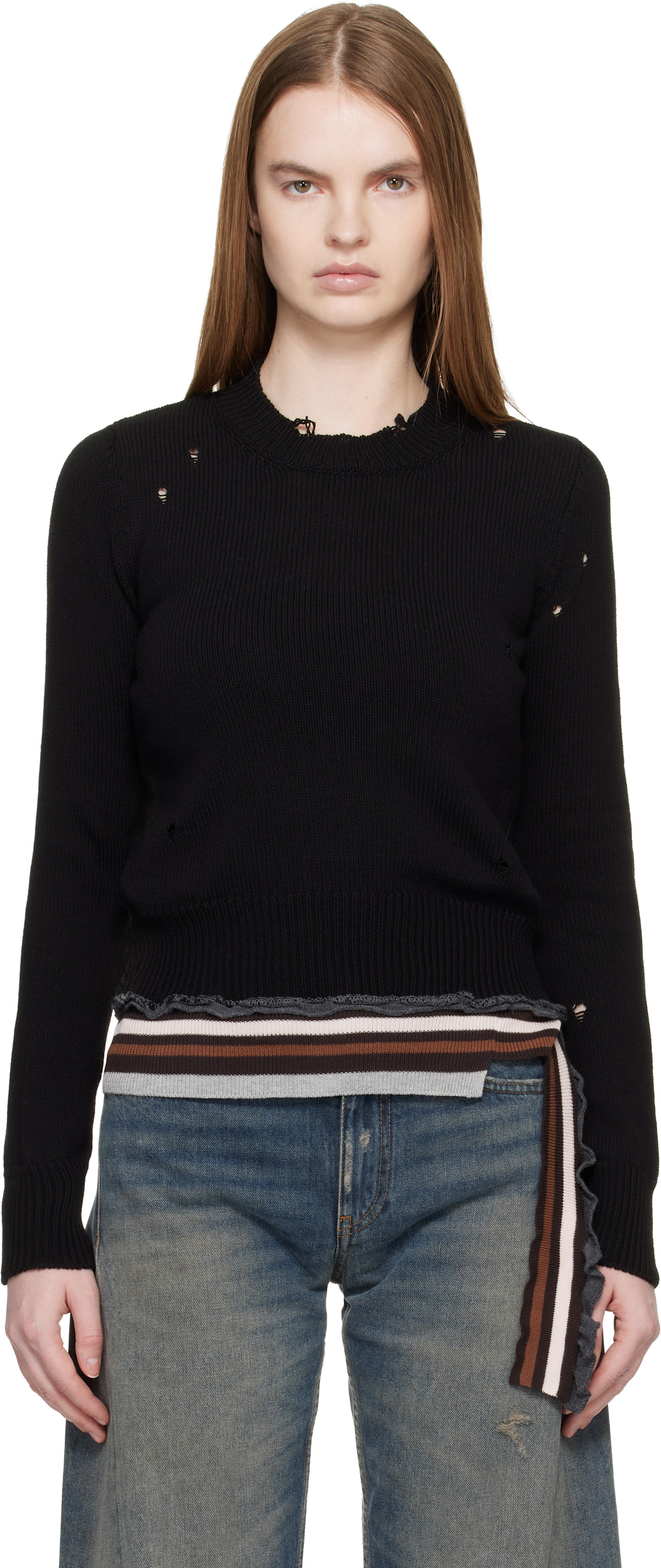 MM6 Maison Margiela Черный трикотажный топ в рубчик черный