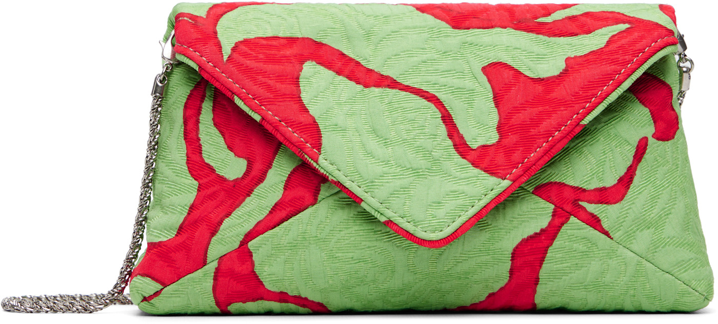 Фисташковый клатч Dries Van Noten Green & Red Envelope с крупным цветочным рисунком