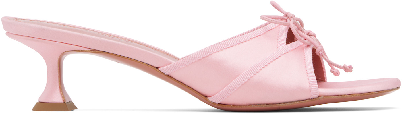 Amina Muaddi Pink Eleonora Slipper Босоножки на каблуке 45 см из розового атласа