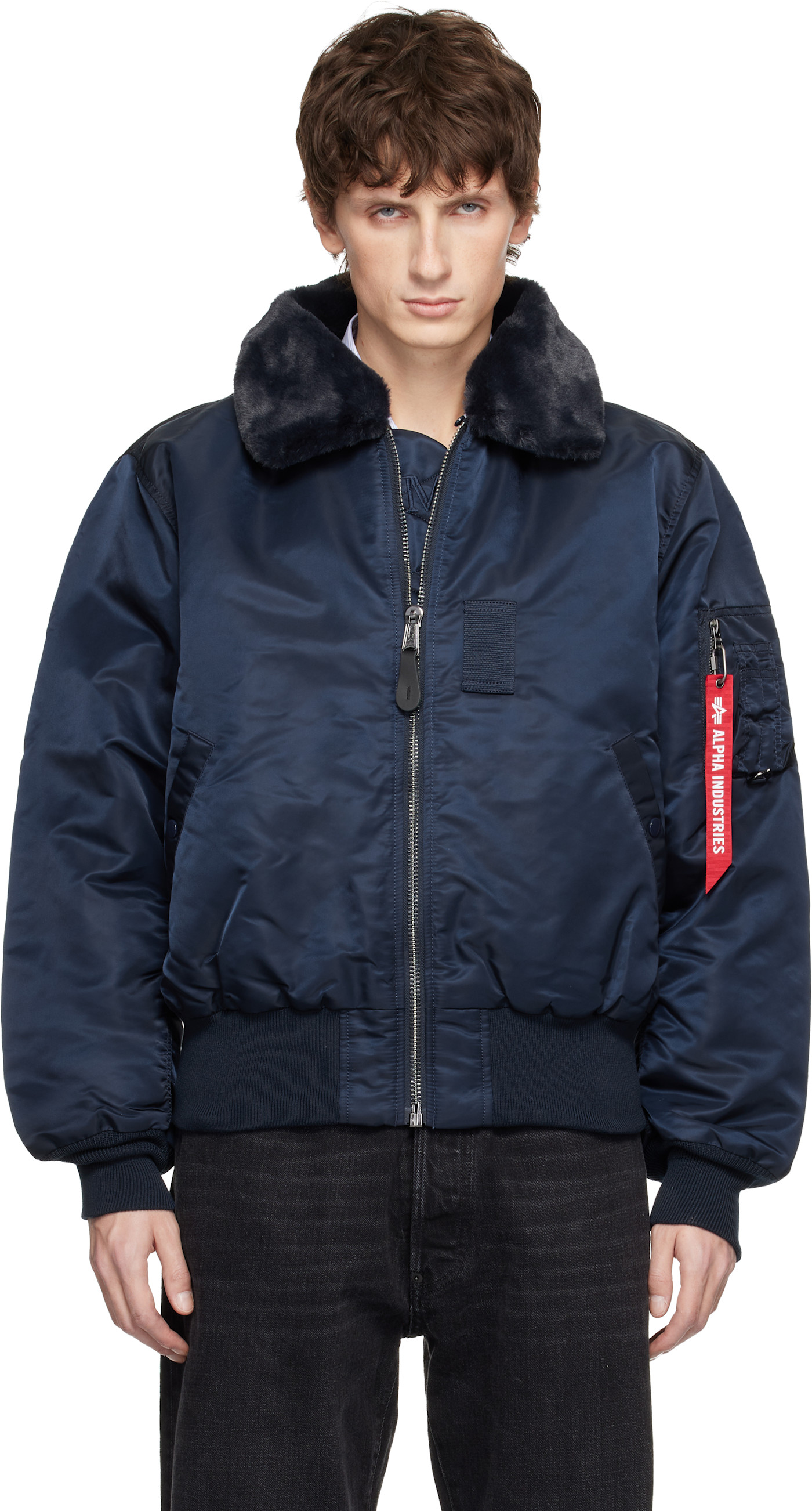 Реверсивная летная куртка-бомбер MASTERMIND WORLD Navy Alpha Industries Edition B-15 темно-синего цвета