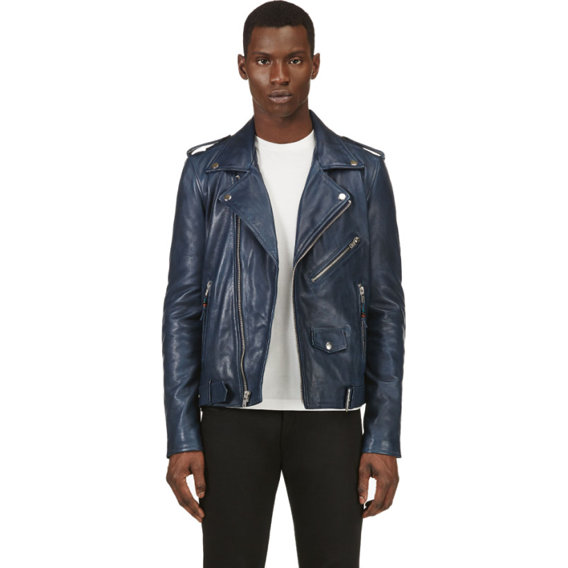 BLK DNM Navy Blue Leather Iconic Motorcycle Jacket