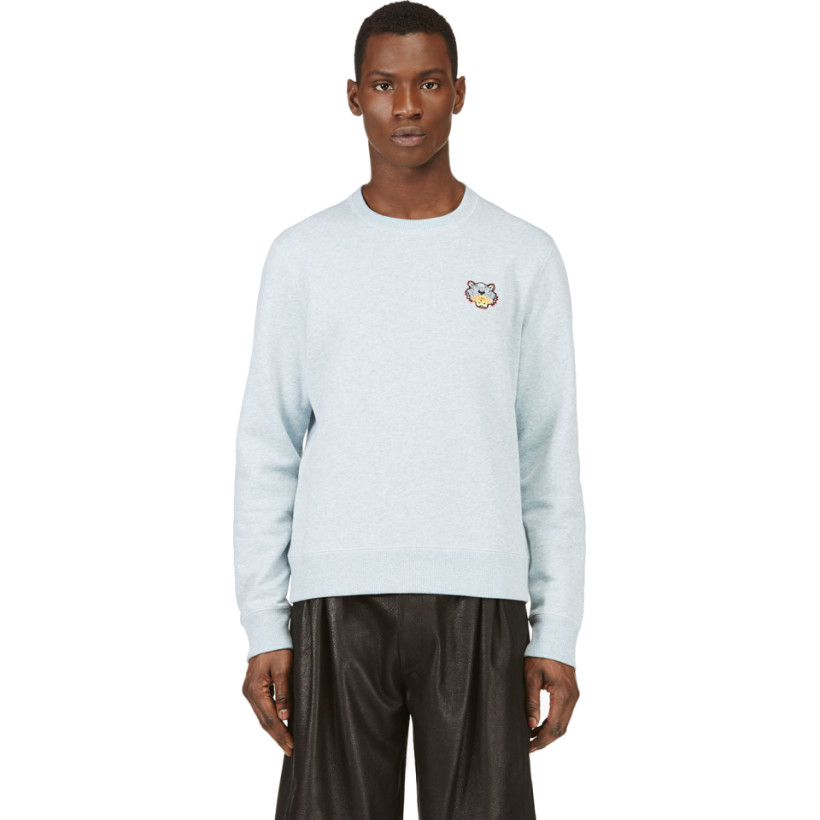 Kenzo Heather Blue Tiger Head Logo Sweater