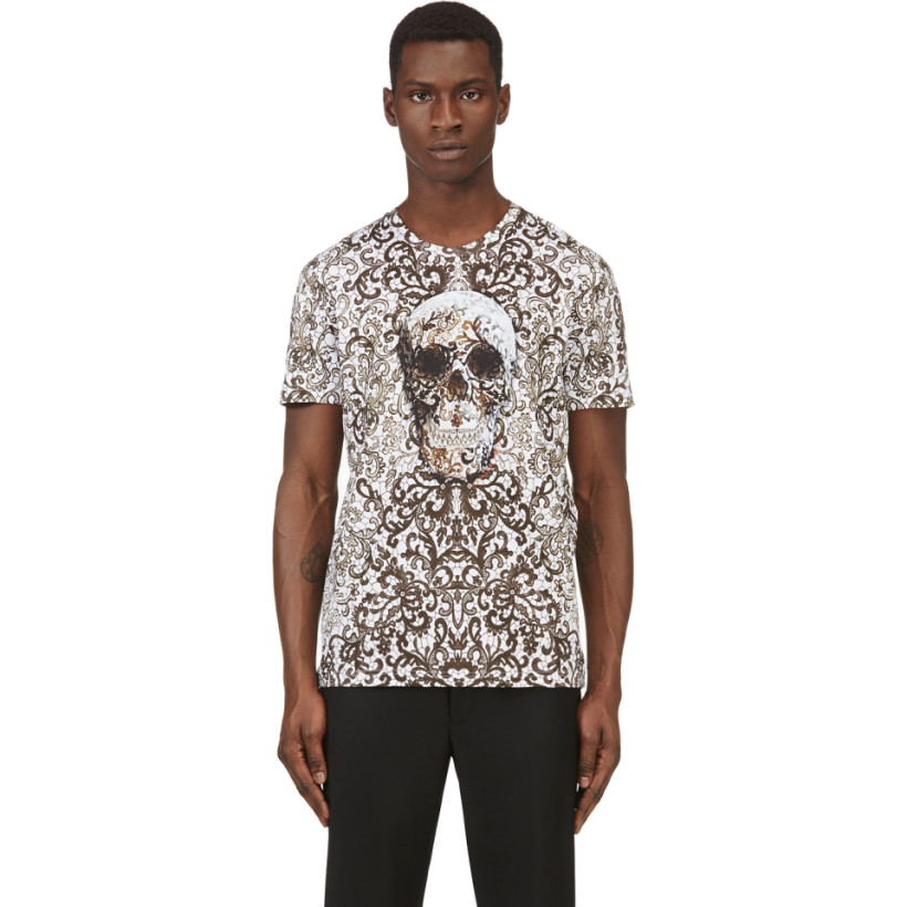 Alexander McQueen White Skull & Burnt Lace T Shirt